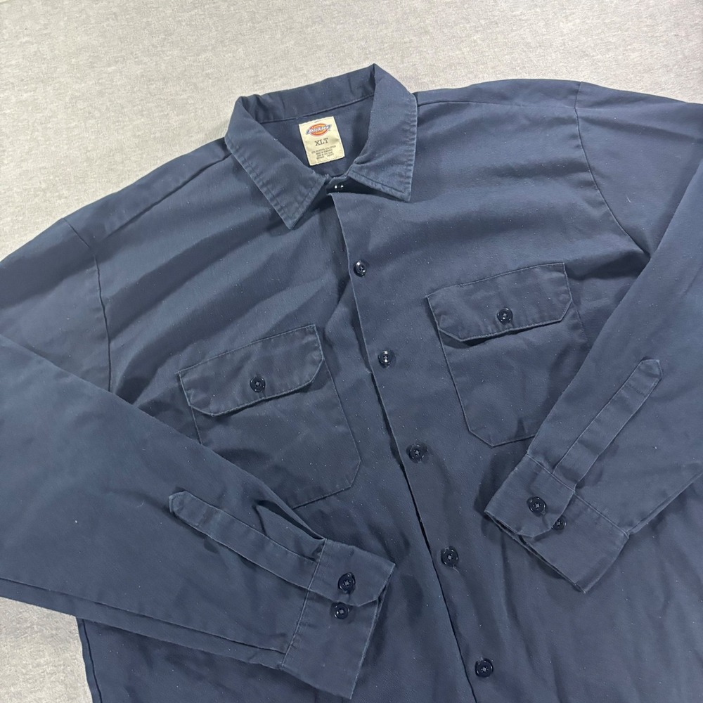 Dickies Mens XLT Navy Blue Long Sleeve Work Shirt Button Down 574DN Tall